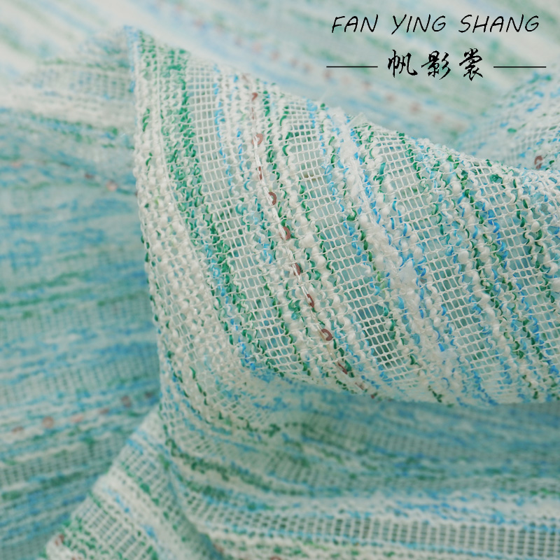 Sewing Tweed Fabric - Frischer Stil, blau-grün gestreifter Pailletten-Bouclé-Tweedstoff, strukturierter
