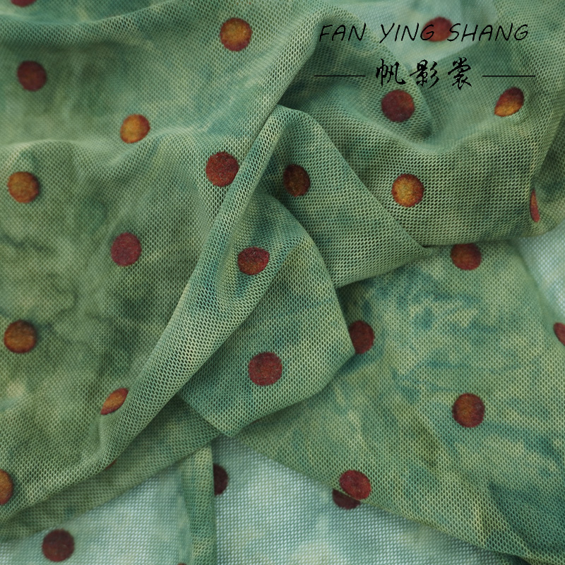 Sewing Tie Dye - Der grüne Polka Dot Mesh Tie-Dye-Beflockungsstoff