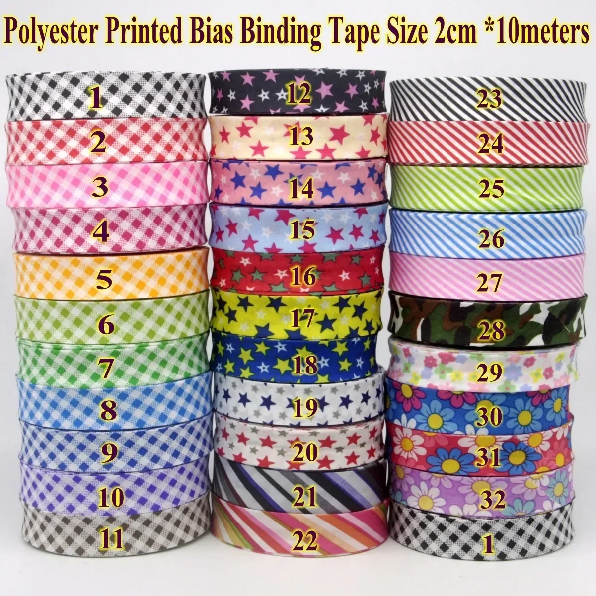 Binding Tape Bias - Polyester Karos Sterne Streifen Muster Schrägband,