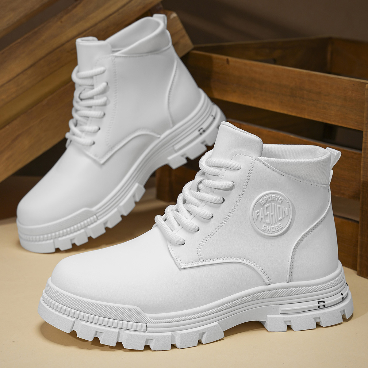 Sewing Cloth - Modische Ganzjahres-Motorradstiefel für Herren, weiß, Herbst