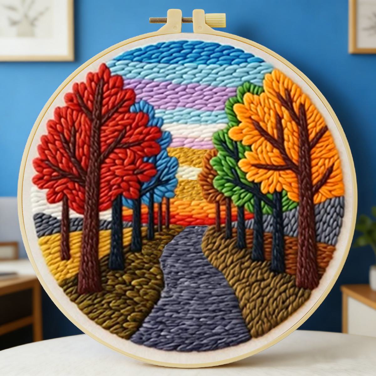 Is Sewing Textile Art - 20x20cm/7,87 Zoll Landschafts-Stanznadel-Stickset, Stickerei-Kit, DIY Handgemachtes