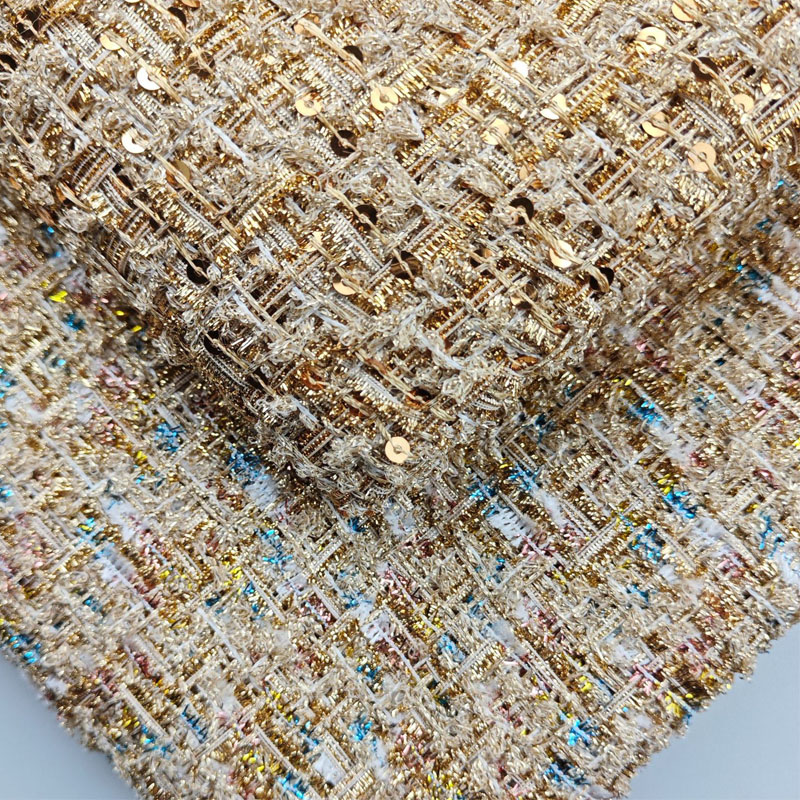 Sewing Tweed Fabric - Golddraht und Pailletten, garngefärbter geflochtener Tweed-Stoff