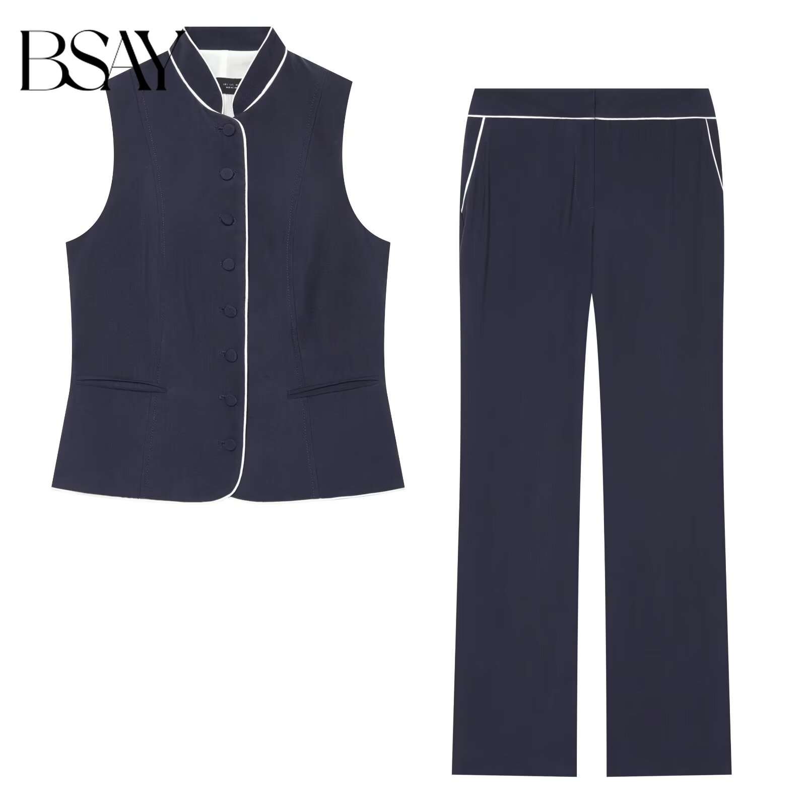 Sewing Vest - BSAY Damen-Set mit kontrastierendem Stehkragen, ärmelloser