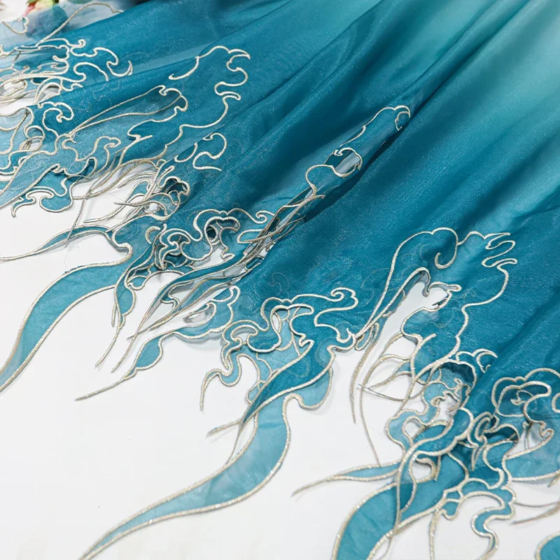 Sewing Cloth - Chinesischer Stil Stickerei Lotusblatt Farbverlauf Stoff