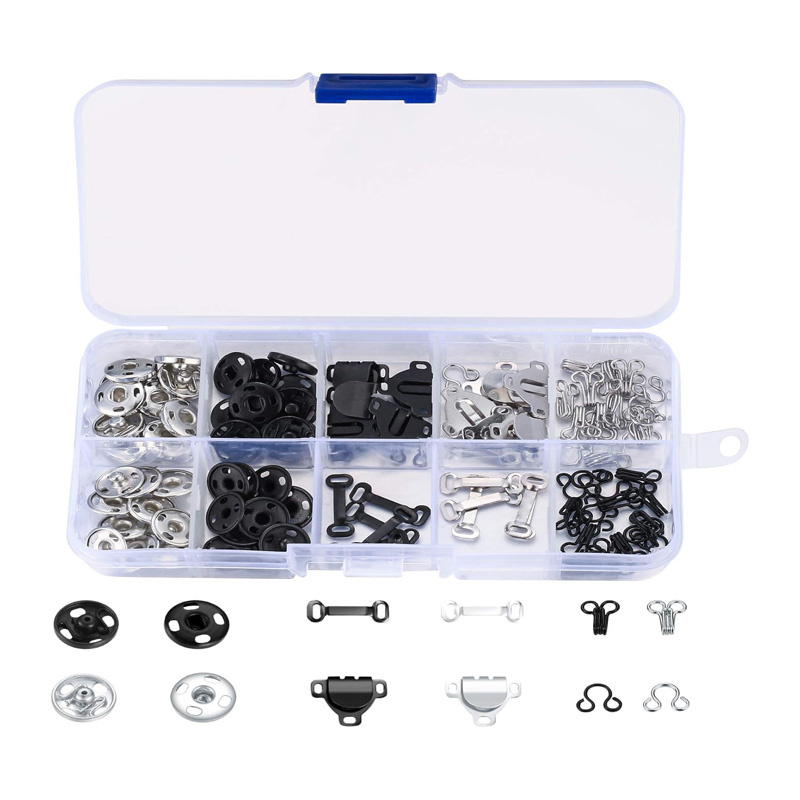 Hook Eye Fastener - 100-teiliges Näh-Haken-und-Ösen-Set mit Aufbewahrungsbox, 3 Stile