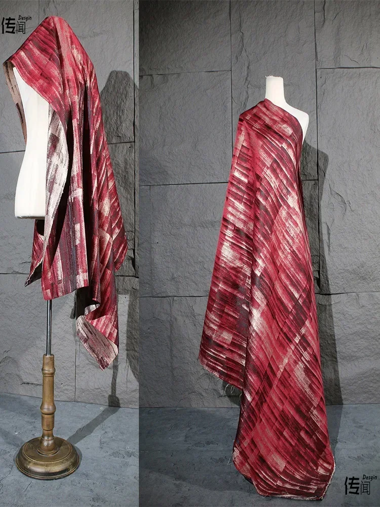Sewing Tie Dye - Roter Ölgemälde-Effekt Batik Unregelmäßiger Jacquard-Stoff für