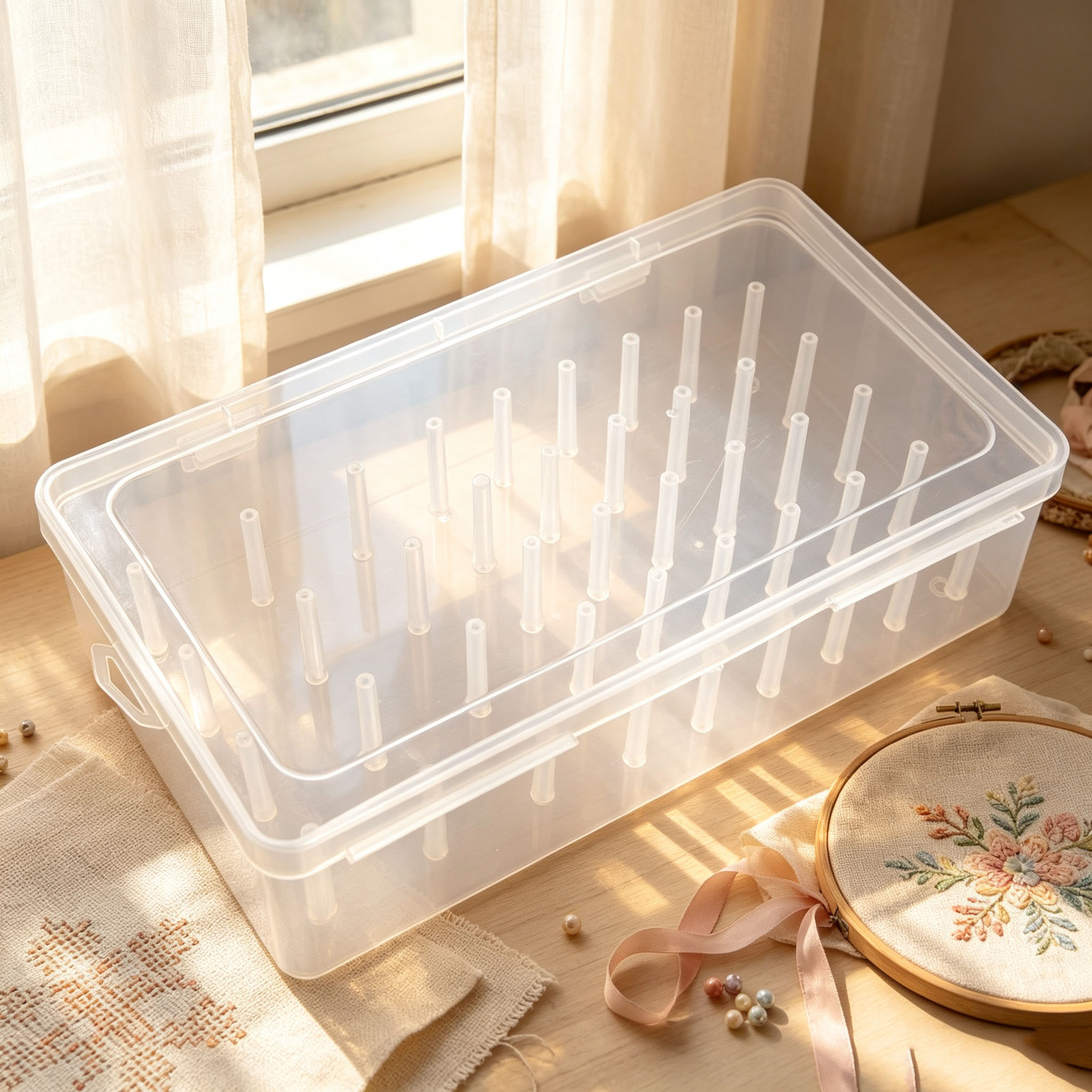 Embroidery Floss Thread - Transparente Kunststoff-Garnorganizer-Box, Mehrfach-Nähgarnspulenhalter für Stickerei, Nähen