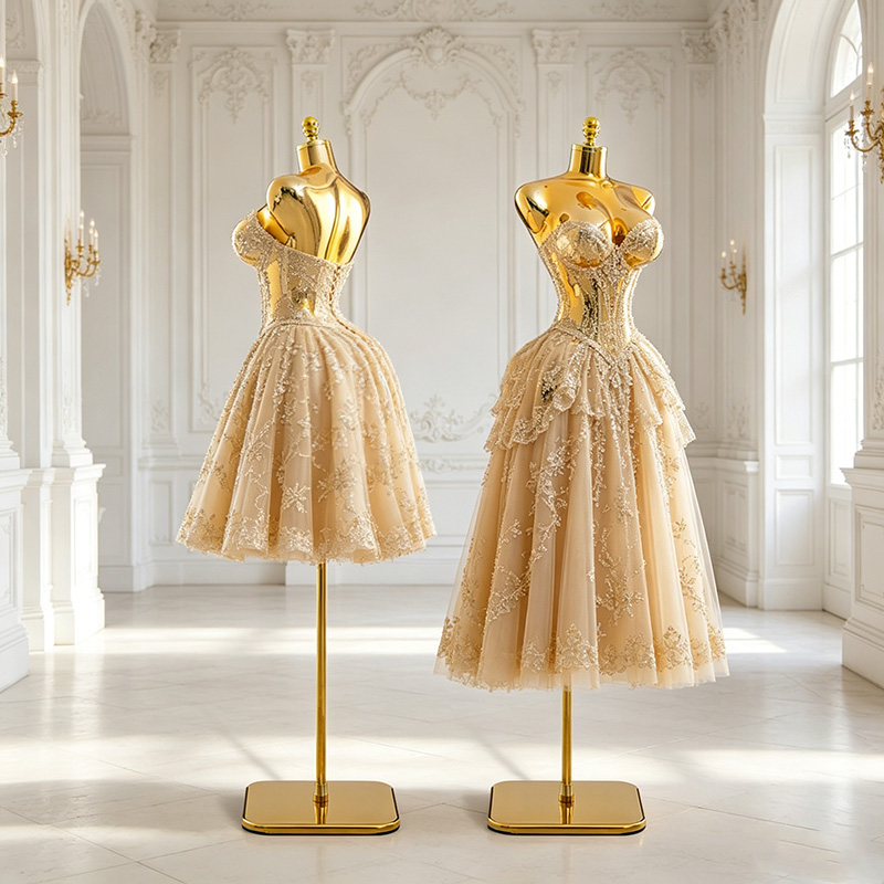 Dress Form Mannequin - Boutique-Shop: Verchromte, goldene Plus-Size-Schaufensterpuppe, Oberkörper aus