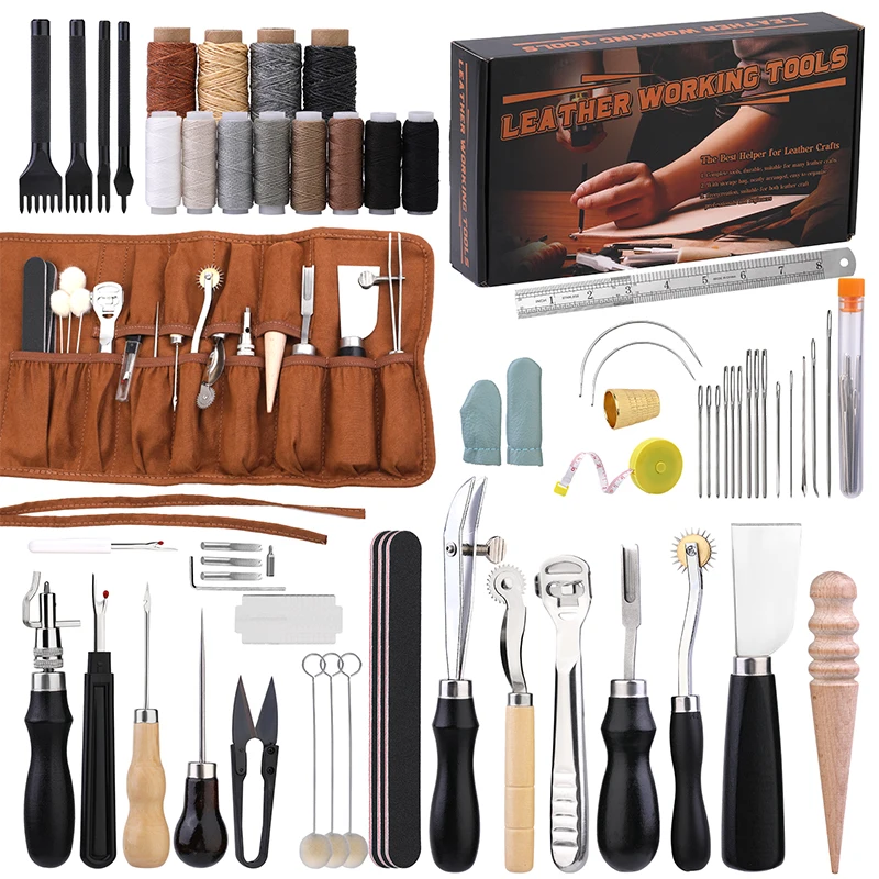 Textile Sewing Kit - KRABALL Professionelles Lederhandwerk-Werkzeugset, Handnähen, Reparaturset, Wachsfaden,