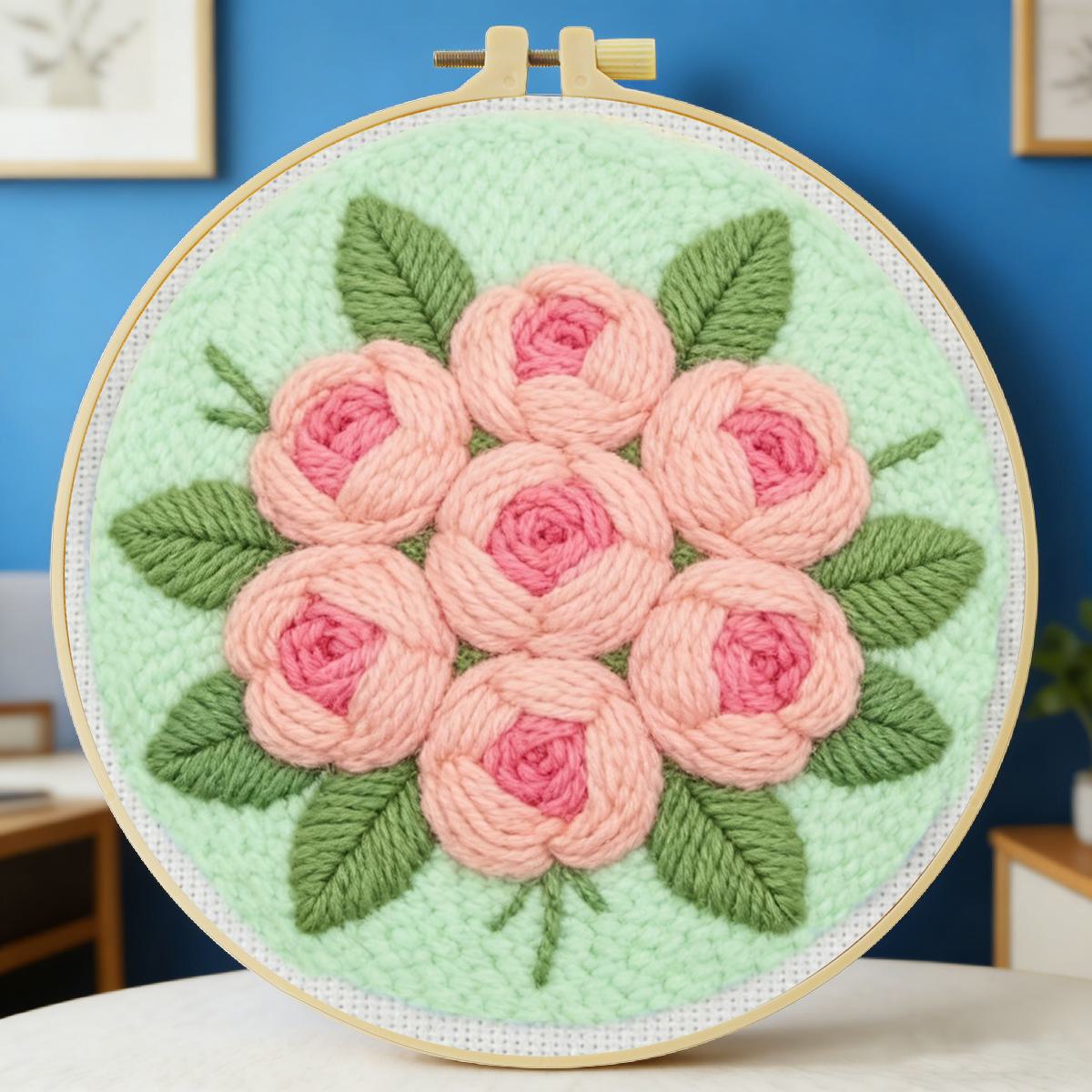 Is Sewing Textile Art - 20x20cm/7,87 Zoll Blumen-Punch-Needle-Stickset – DIY-Handarbeitsset für